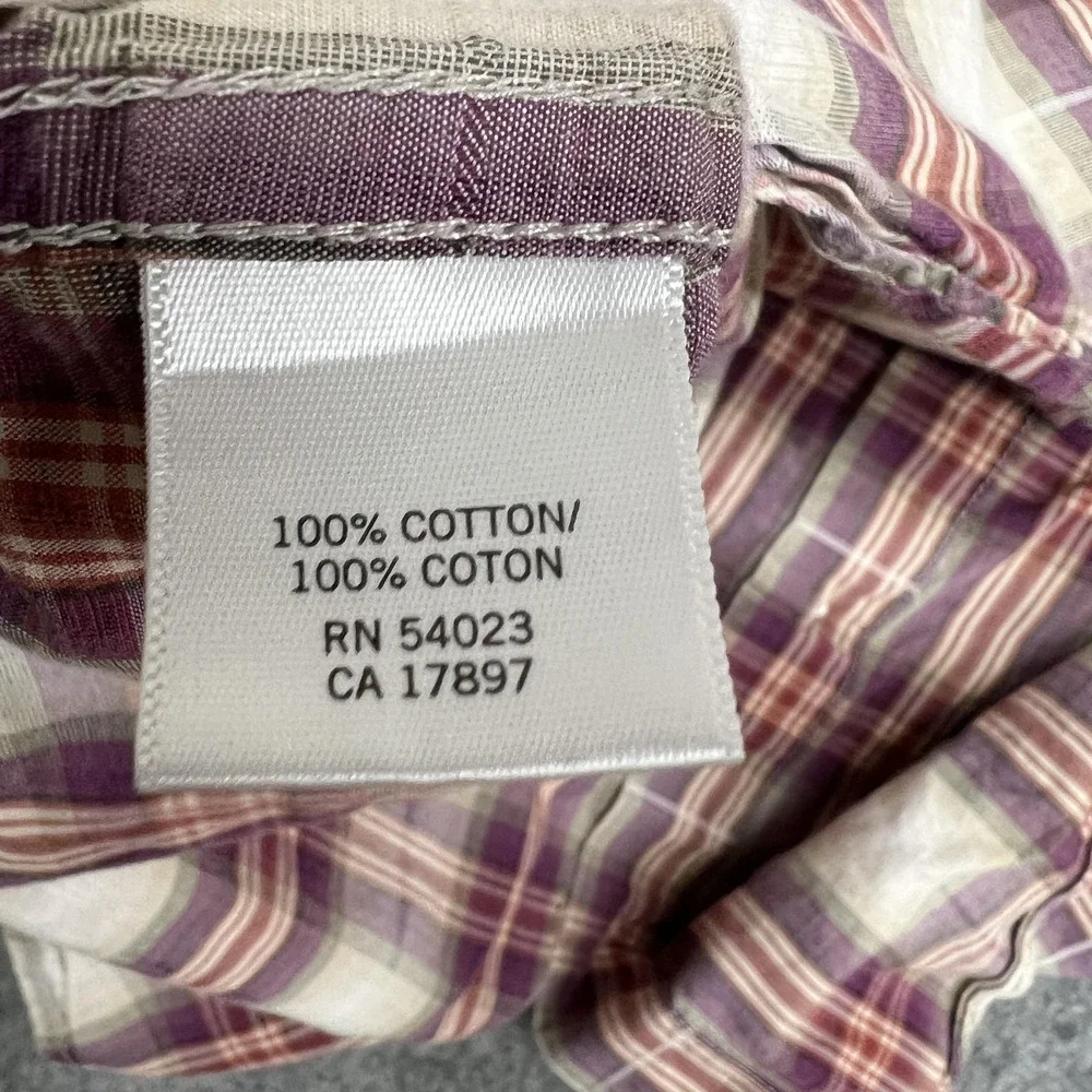 Banana Republic Shirt Mens Medium Purple Plaid Long Sleeve Button Front Roll Tab